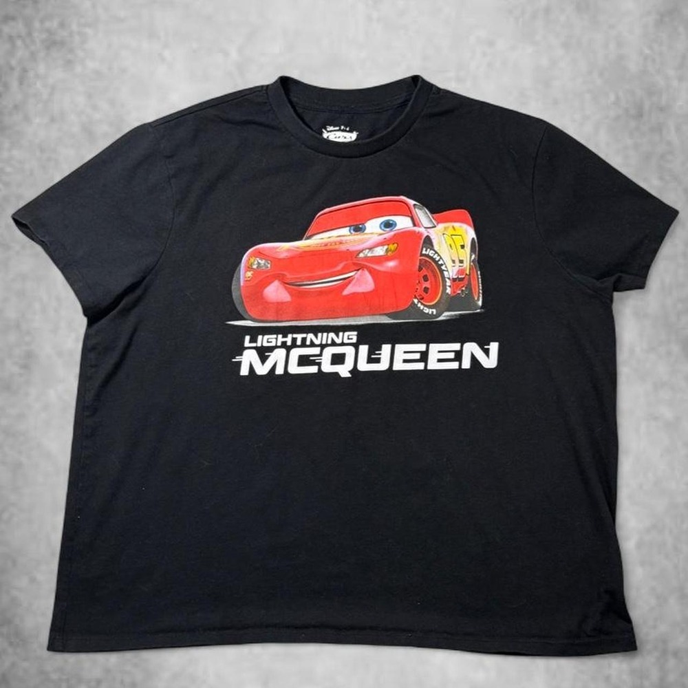 Disney Pixar Cars Lightning McQueen Graphic T-Shirt Black Mens Small Y2K Rare
